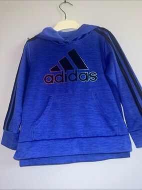 adidas Kids Blue Hooded Sweatshirt with Black Stripes